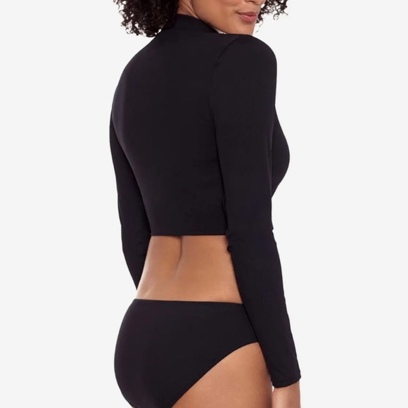 Ralph Lauren Rib Solids Cropped Mock Neck Rashguard - Picture 3 of 14